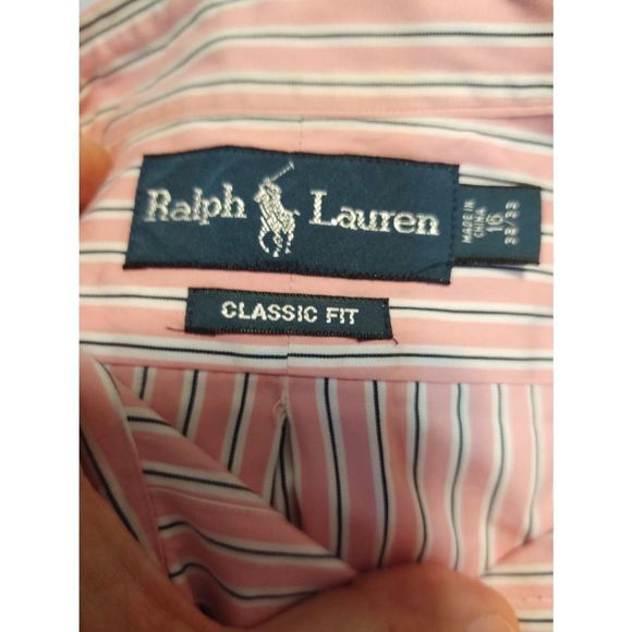 Ralph Lauren Button Down Shirt Pink White Stripes Men's Size - Picture 5 of 5
